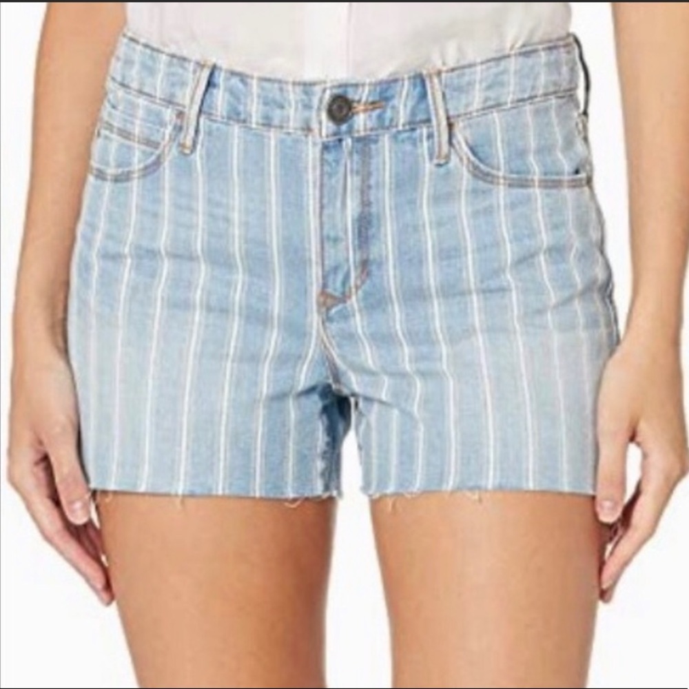 Skinnygirl Railroad Striped Denim The Girlfriend Short Size 30 NEW Raw Hem